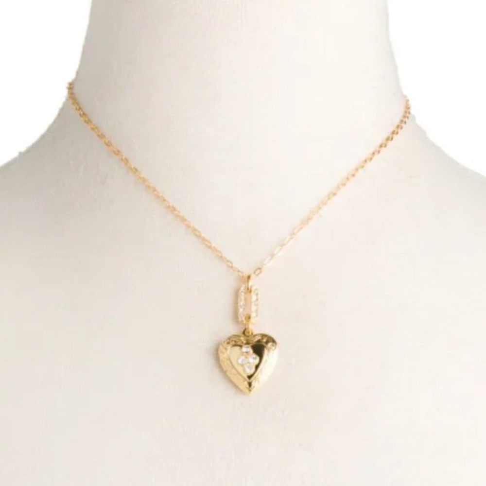 New Ben-Amun 24k Gold Plated Crystal Heart Locket Necklace NWOT